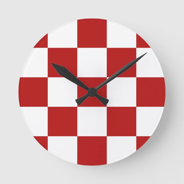 Retro Restaurant rot u. weiße Schachbrett-Uhr Runde Wanduhr (Vorderseite)