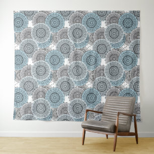 Retro, Retro-Muster, blau und grau, elegant Wandteppich