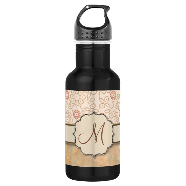 Retro-Retro-Punkt-Blume mit Creme Trinkflasche (Vorderseite)