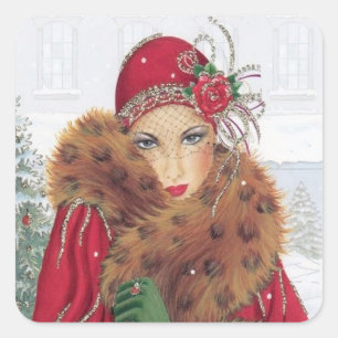 Retro-Retro-Retro-Weihnachtsaufkleber Quadratischer Aufkleber