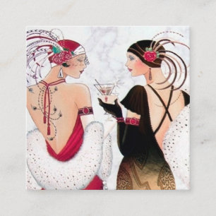 Retro-Retro Weihnachtsfrauen Quadratische Visitenkarte
