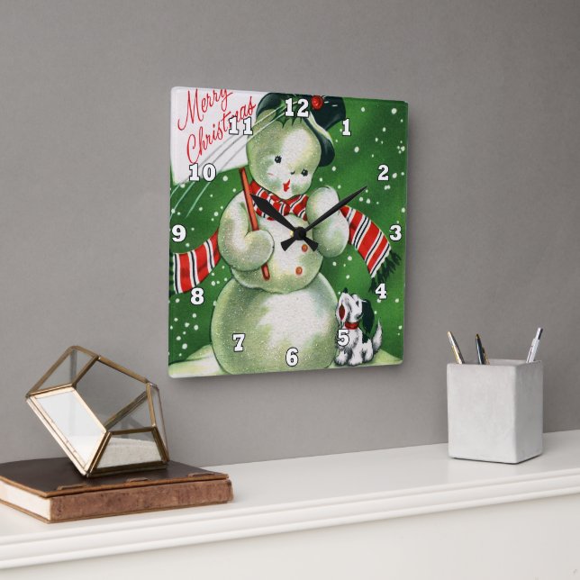 Retro-Retro Weihnachtsschneedekor Quadratische Wanduhr (Büro)