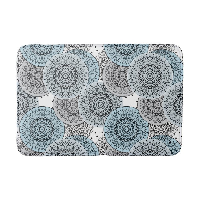 Retro, Retromuster, blau und grau, elegant Badematte (Vorderseite)