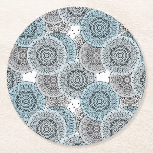 Retro, Retromuster, blau und grau, elegant Runder Pappuntersetzer