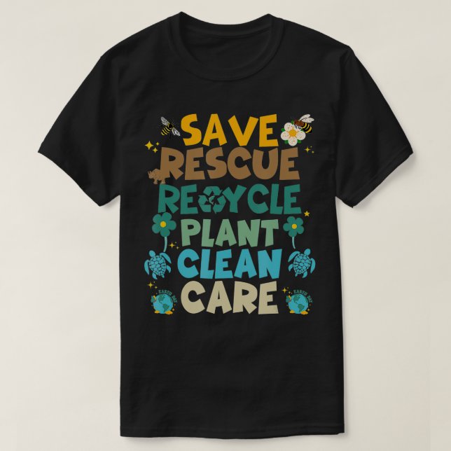 Retro Rettend Bienenrettungstiere Recycle Fun Eart T-Shirt (Design vorne)