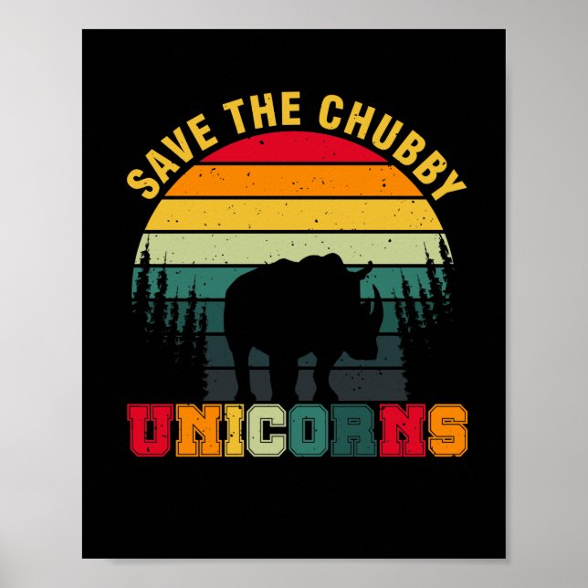 Retro Rettete das Chubby-Einhorn - Rett The Rhino Poster (Vorne)