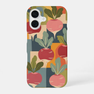 Retro-Rettichmuster stilisiert iPhone 16 Hülle