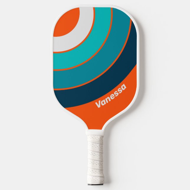 Retro-Rettungsring Streifen mit Name Pickleball Schläger (Vorderseite)