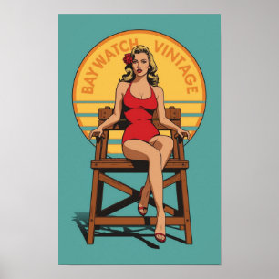 Retro-Rettungsschwimmer Pin-Up – Vintage Baywatch- Poster
