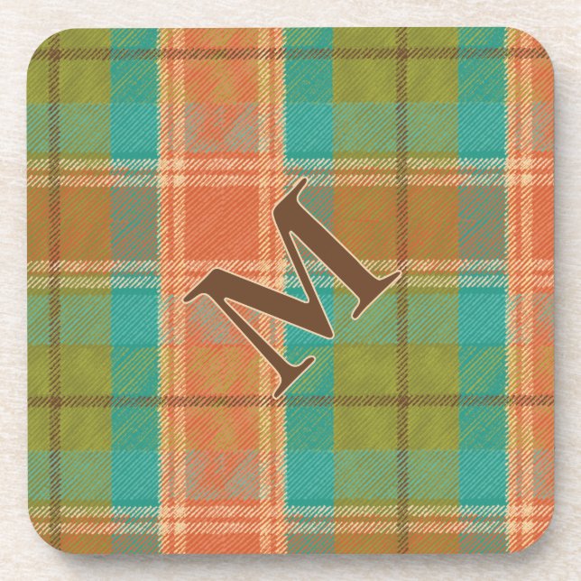 Retro Revival Karierte Monogramm Hard Plastic Unte Getränkeuntersetzer (Vorderseite)