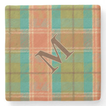 Retro Revival Kariertes Monogramm Stone Untersetze