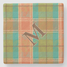 Retro Revival Kariertes Monogramm Stone Untersetze Steinuntersetzer