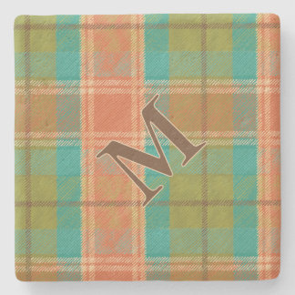 Retro Revival Kariertes Monogramm Stone Untersetze Steinuntersetzer