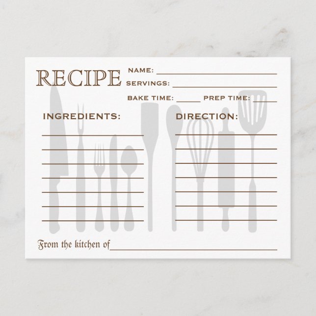 Retro Rezept Card Küchenutensilien gestrichen Postkarte (Vorderseite)