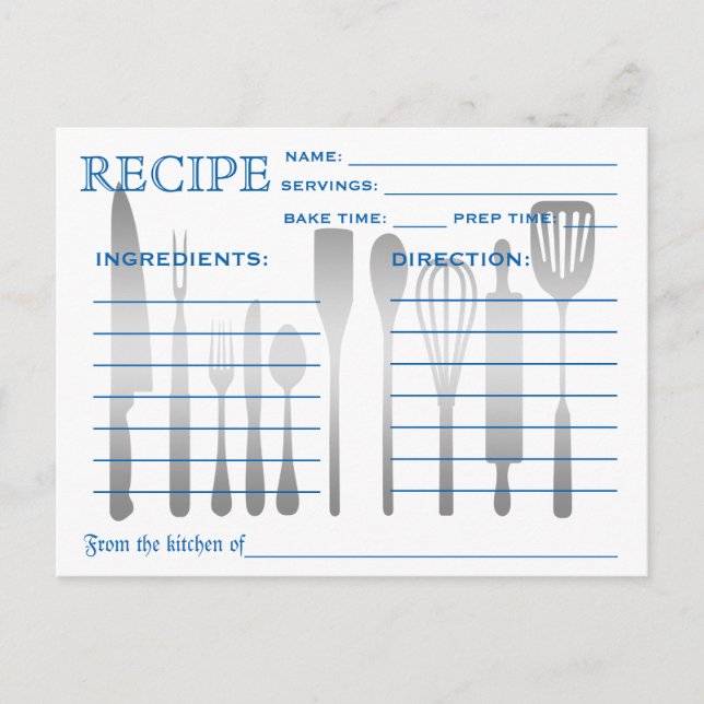 Retro-Rezept-Karte blau Streifen Postkarte (Vorderseite)