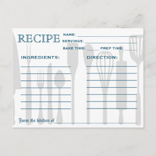 Retro-Rezeptkarte Küchenwerkzeuge Gestreift Postkarte
