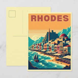Retro Rhodos-Stadt - Geschenke für Griechenland-Ur Postkarte