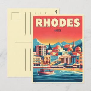 Retro Rhodos Stadt - Griechenland Urlaub Geschenke Postkarte