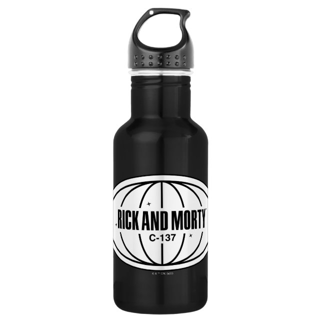 Retro Rick und Morty C-137 Dimension Abzeichen Edelstahlflasche (Vorderseite)