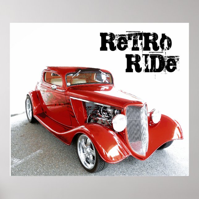 Retro Ride - Antiquitätenschild für Rote Autos Poster (Vorne)
