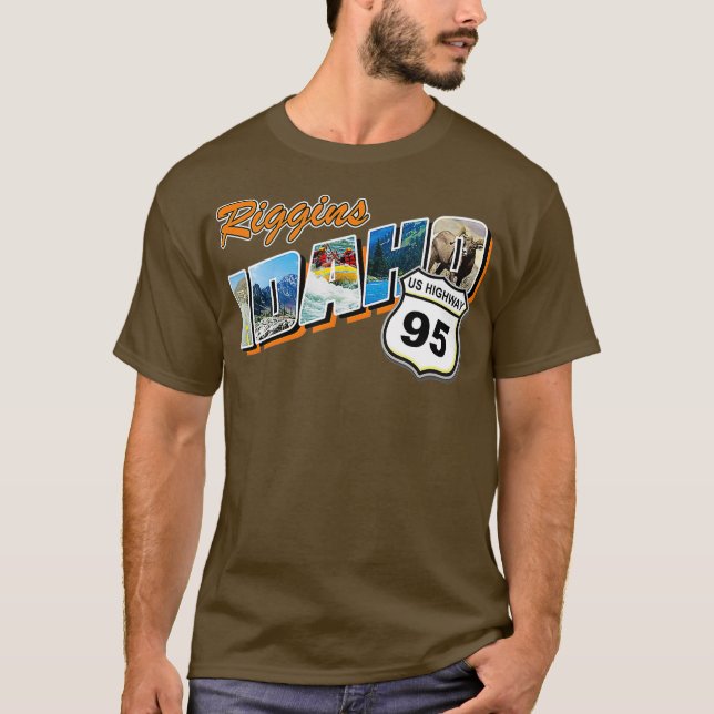 Retro Riggins Idaho Rafting Camping T-Shirt (Vorderseite)
