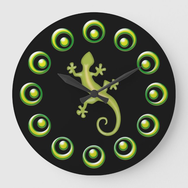 Retro-Ringe und Limettengrüne Eidechsen Cool Große Wanduhr (Vorderseite)
