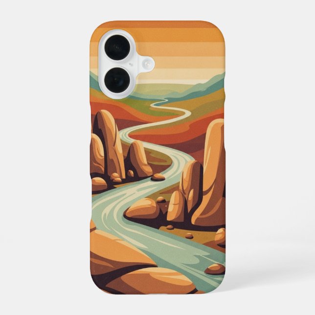 Retro Riverstones Tal iPhone 16 Hülle (Rückseite)