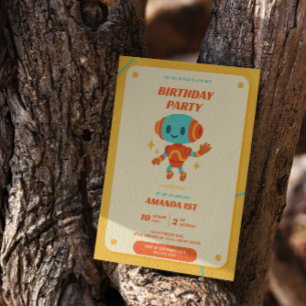 Retro Robot Birthday Einladung