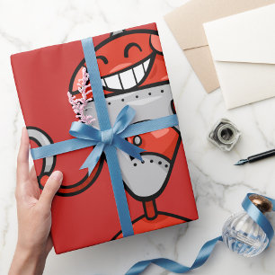 Retro Robot Cartoon Fun Red und Silver AI Bot Geschenkpapier