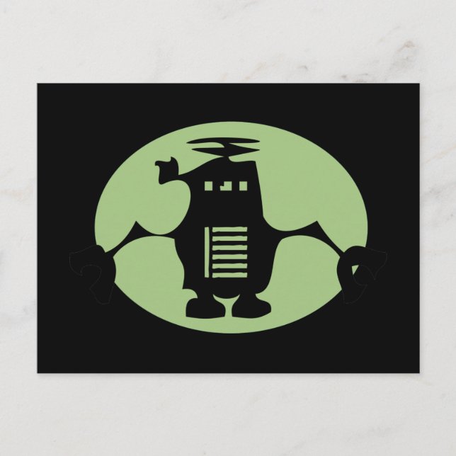 Retro Robot - Grüne Spotlight Postkarte (Vorderseite)