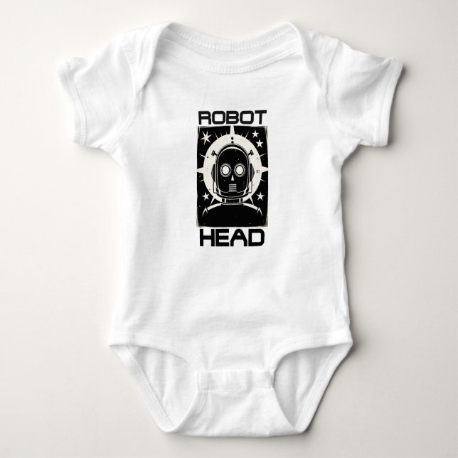 Retro Robot Head Baby Strampler (Vorderseite)