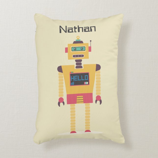 Retro Robot Illustration Personalisierte Kinder Dekokissen (Vorderseite(Vertikal))
