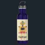 Retro Robot Illustration Personalisierte Kinder Edelstahlflasche<br><div class="desc">Cooler Retro-Spielzeugroboter auf der personalisierten Kinderwasserflasche.</div>