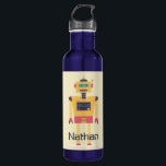 Retro Robot Illustration Personalisierte Kinder Edelstahlflasche<br><div class="desc">Cooler Retro-Spielzeugroboter auf der personalisierten Kinderwasserflasche.</div>