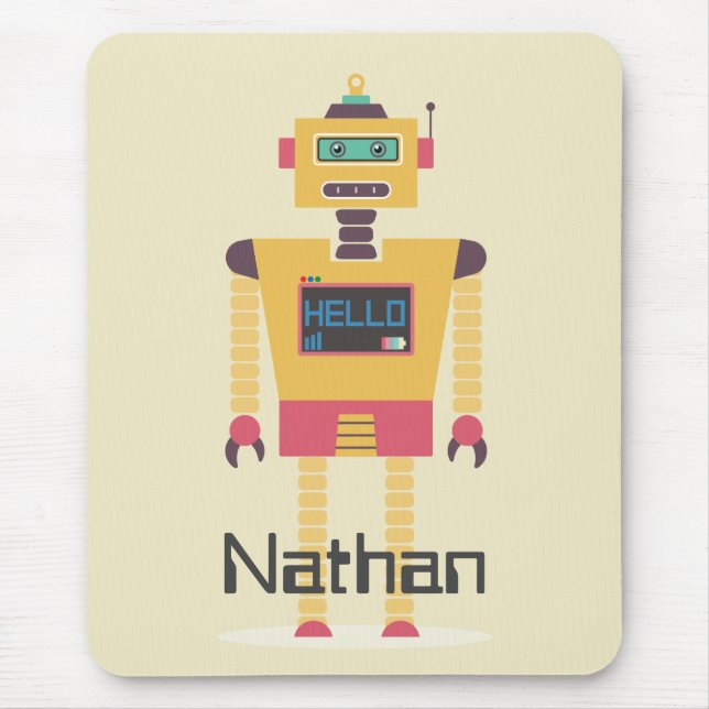 Retro Robot Illustration Personalisierte Kinder Mousepad (Vorne)
