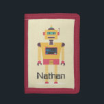 Retro Robot Illustration Personalisierte Kinder Trifold Geldbörse<br><div class="desc">Cooler Spielzeugroboter im Retrostil auf personalisierten Kinderhandtaschen.</div>