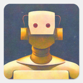 Retro Robot Quadratischer Aufkleber