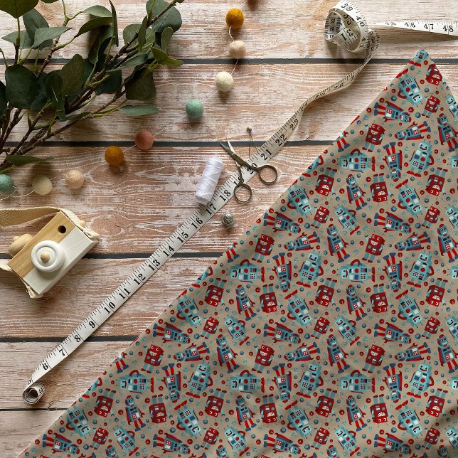 Retro Roboter Blau und Rot Gemustert Stoff (Von Creator hochgeladen)