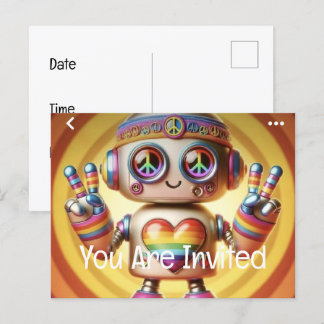 Retro-Roboter Einladungspostkarte