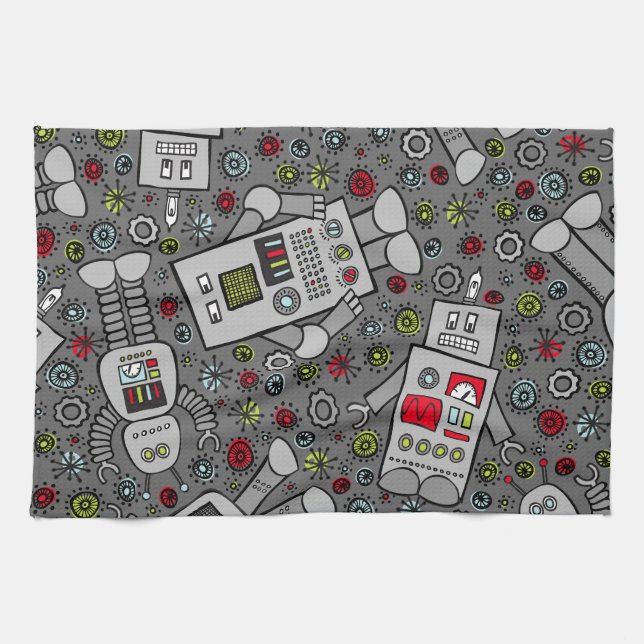 Retro Roboter Geschirrtuch (Horizontal)