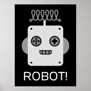 Retro-Roboter-Gesicht mit spielerischer Antenne Poster