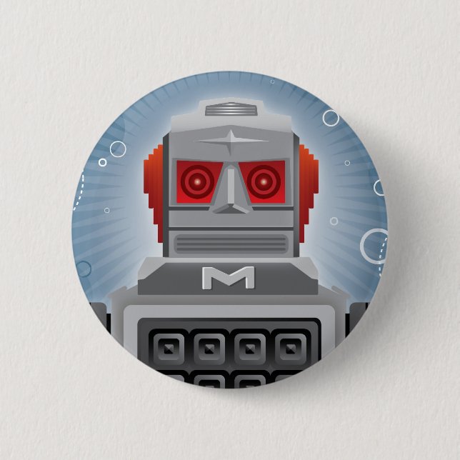 Retro Roboter-Knopf Button (Vorderseite)