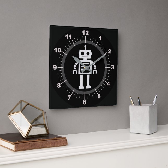 Retro Roboter Quadratische Wanduhr (Büro)