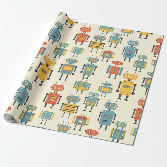 Retro Roboter Umschlagpapier Geschenkpapier (Ungerollt)