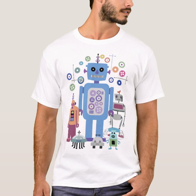 Retro Roboter und Getriebe T-Shirt (Vorderseite)