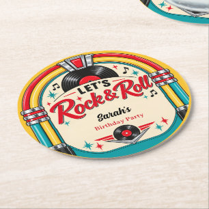 Retro-Rock-and-Roll-Birthday-Papier-Unterlagen Runder Pappuntersetzer