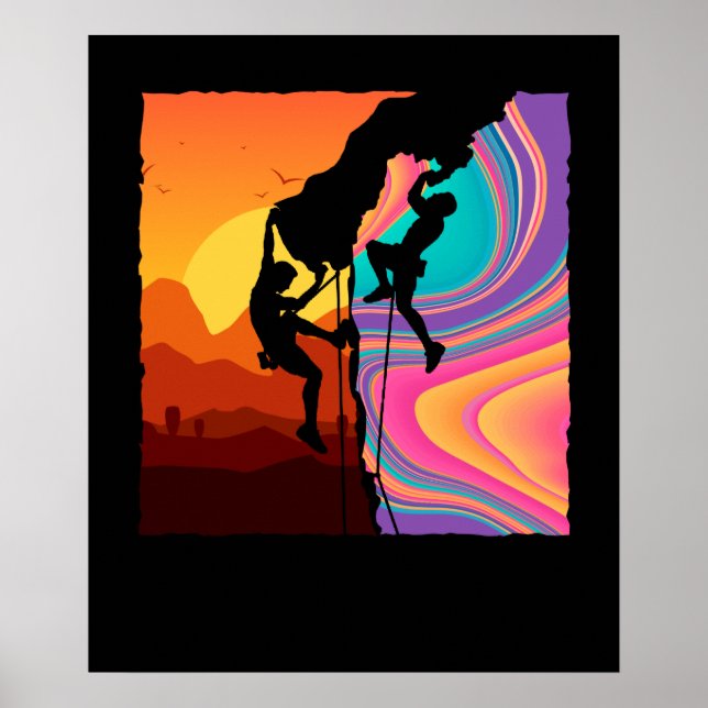 Retro Rock Climbing Wand Klettern Poster (Vorne)
