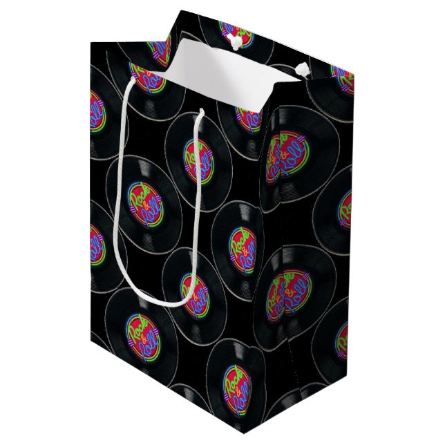 Retro Rock-u. Rollenvinylgeschenk-Tasche Mittlere Geschenktüte (Vorderseite Schrägansicht)