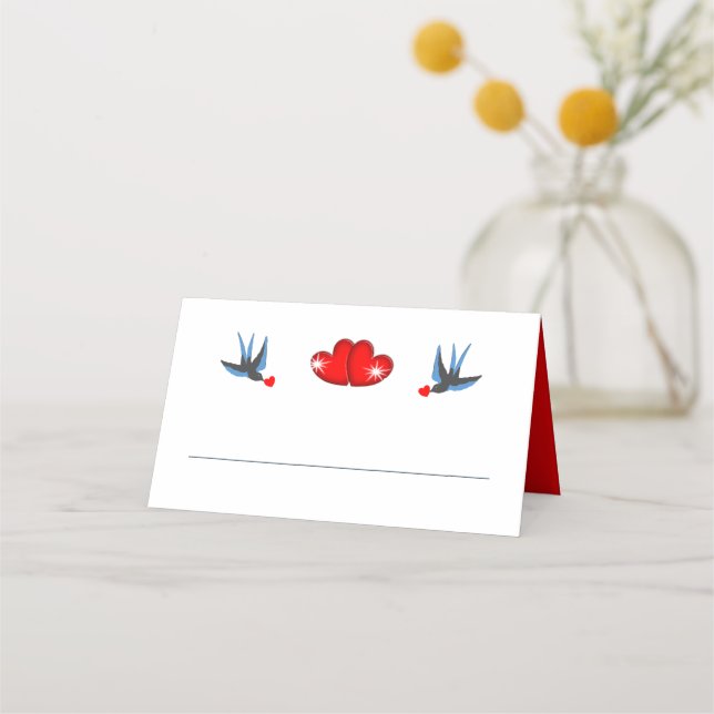 Retro Rockabilly Hearts Wedding Platzkarte (Vorderseite)