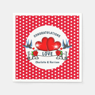 Retro Rockabilly Hearts Wedding Serviette